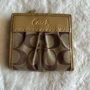 Coach Khaki Monogram Wallet with purple lining